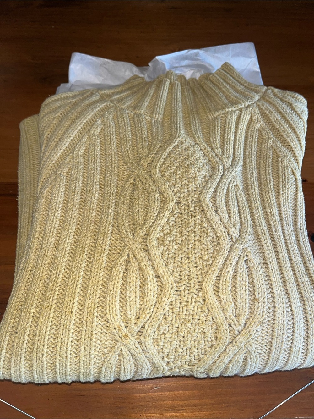 Cable-Knit yellow-cream Women’s Sweater - Classic Mock Turtleneck